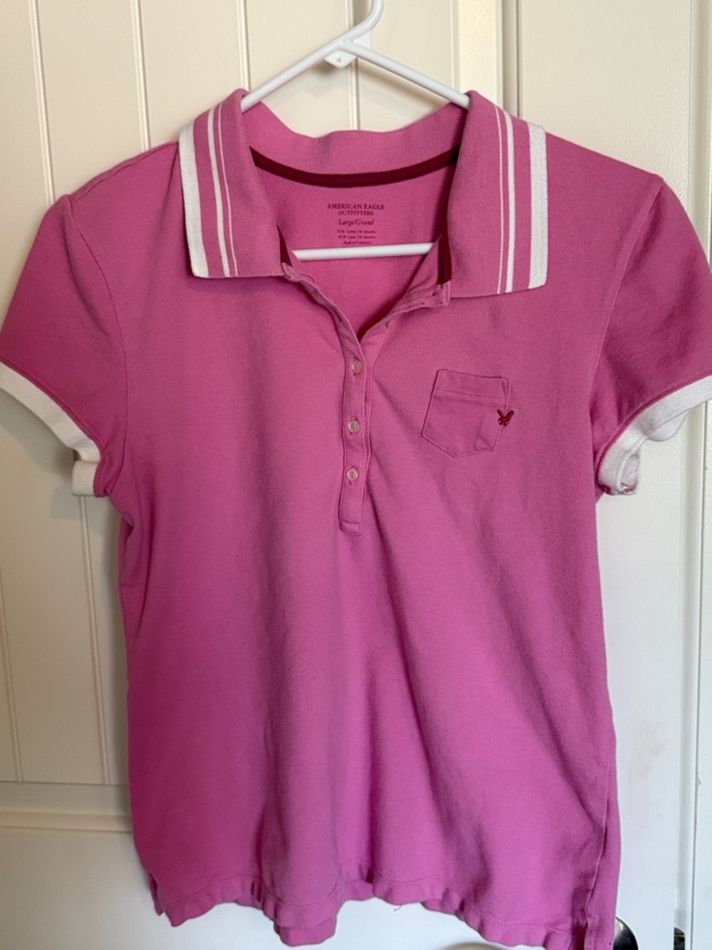 Y2K American Eagle Outfitters Pink Women’s Polo with White Trim